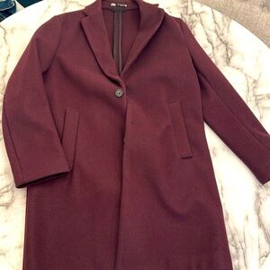 Zara mens wine colored Trench Coat Size Small